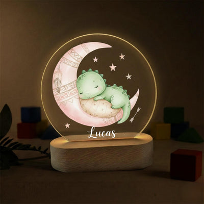 Personalized Baby Dinosaur Night Light • Custom Name Moon Lamp for Kids • Sleeping Dino Nursery Light • Baby Boy Gift • Birthday Night Lamp