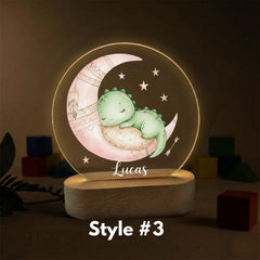 Personalized Baby Dinosaur Night Light • Custom Name Moon Lamp for Kids • Sleeping Dino Nursery Light • Baby Boy Gift • Birthday Night Lamp