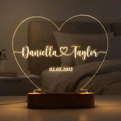 Personalized Heart Name Night Light, Custom Couple LED Lamp, Wedding Anniversary Gift, Valentine’s Day Decor, Bedroom Love Light