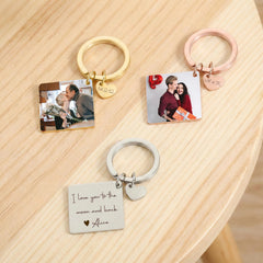 Personalized Photo Keychain with Engraving, Custom Stainless Steel Photo Keyring, Valentine’s Day Gift for Him Her, Anniversary Couple Gift