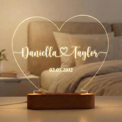 Valentines Day Couple Night Light, Personalized Heart LED Lamp for Wedding Engagement Anniversary Gift