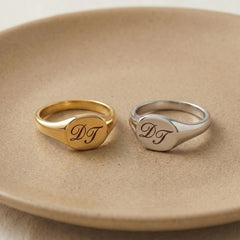 Custom Initial Signet Ring, Personalized Engraved Stainless Steel Ring, Unisex Gold Silver Ring, Romantic Gift for Couples