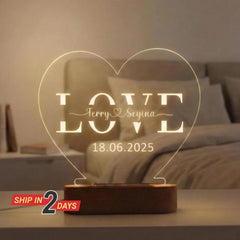 Custom Heart LED Night Lamp, Personalized Name Light for Couples, Romantic Bedroom Decor Wedding Anniversary Gift
