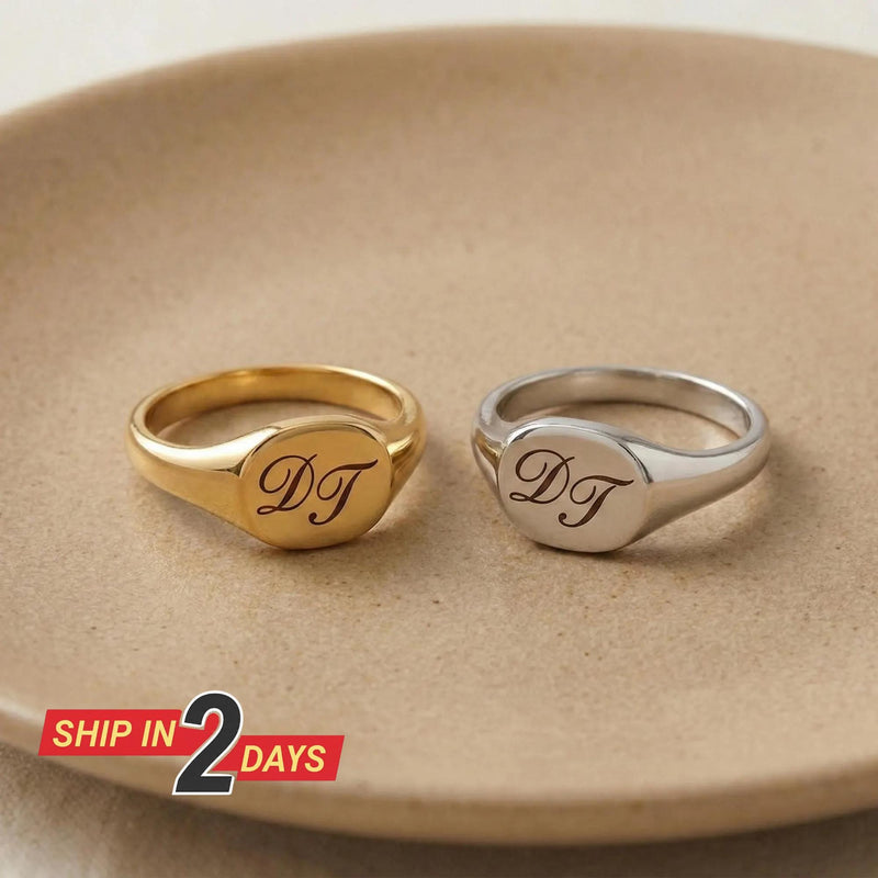 Personalized Initial Signet Ring, Custom Engraved Stainless Steel Ring, Gold Silver Statement Ring, Valentine Gift for Him Her