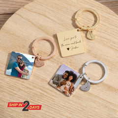 Personalized Photo Keychain with Engraving, Custom Stainless Steel Photo Keyring, Valentine’s Day Gift for Him Her, Anniversary Couple Gift