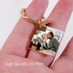 Personalized Photo Keychain with Engraving, Custom Stainless Steel Photo Keyring, Valentine’s Day Gift for Him Her, Anniversary Couple Gift