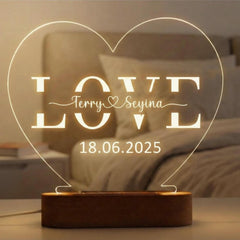 Personalized Heart Name Night Light, Custom Couple LED Lamp, Wedding Anniversary Gift, Valentine’s Day Decor, Bedroom Love Light