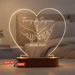 Valentines Day Couple Night Light, Personalized Heart LED Lamp for Wedding Engagement Anniversary Gift