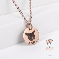 Personalized Pet Portrait Necklace| Pet Loss Memorial Necklace gift for women| Engraved Dog and Cat Necklace for animal lovers| dog mom gift
