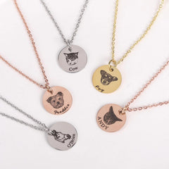 Personalized Pet Portrait Necklace| Pet Loss Memorial Necklace gift for women| Engraved Dog and Cat Necklace for animal lovers| dog mom gift