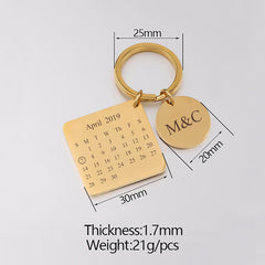 Personalised Calendar Keychain, Custom Metal Keychain, Birthday Gift, Girlfriend Boyfriend Gift, Anniversary Birthday Gift, Couple Gift