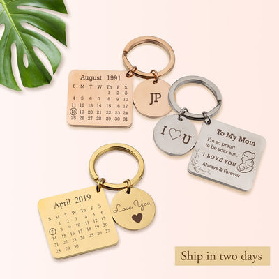 Personalised Calendar Keychain, Custom Metal Keychain, Birthday Gift, Girlfriend Boyfriend Gift, Anniversary Birthday Gift, Couple Gift