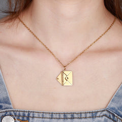 Custom Envelop Necklace, Personalised Locket Letter Pendant, Secret Message Engraving Gift for Woman, Anniversary, Birthday