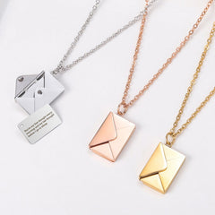 Custom Envelop Necklace, Personalised Locket Letter Pendant, Secret Message Engraving Gift for Woman, Anniversary, Birthday