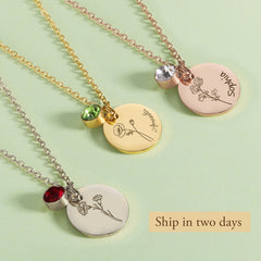 Personalized Birth Flower Necklace with Birthstone - Minimalist Jewelry Gift for Birthday, Anniversary, Mother's Day, Girlfriend