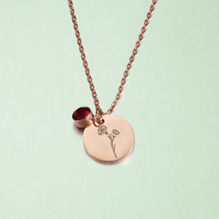 Personalized Birth Flower Necklace with Birthstone - Minimalist Jewelry Gift for Birthday, Anniversary, Mother's Day, Girlfriend