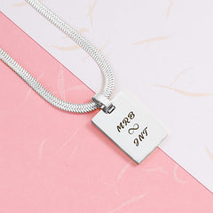 Personalized Custom Engraved Unisex Necklace - Silver or Gold Plated, 45+5cm Snake Chain, Rectangle Pendant - Men and Women Jewelry