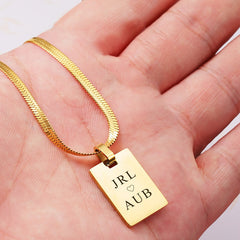 Personalized Custom Engraved Unisex Necklace - Silver or Gold Plated, 45+5cm Snake Chain, Rectangle Pendant - Men and Women Jewelry