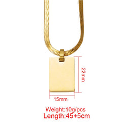 Personalized Custom Engraved Unisex Necklace - Silver or Gold Plated, 45+5cm Snake Chain, Rectangle Pendant - Men and Women Jewelry